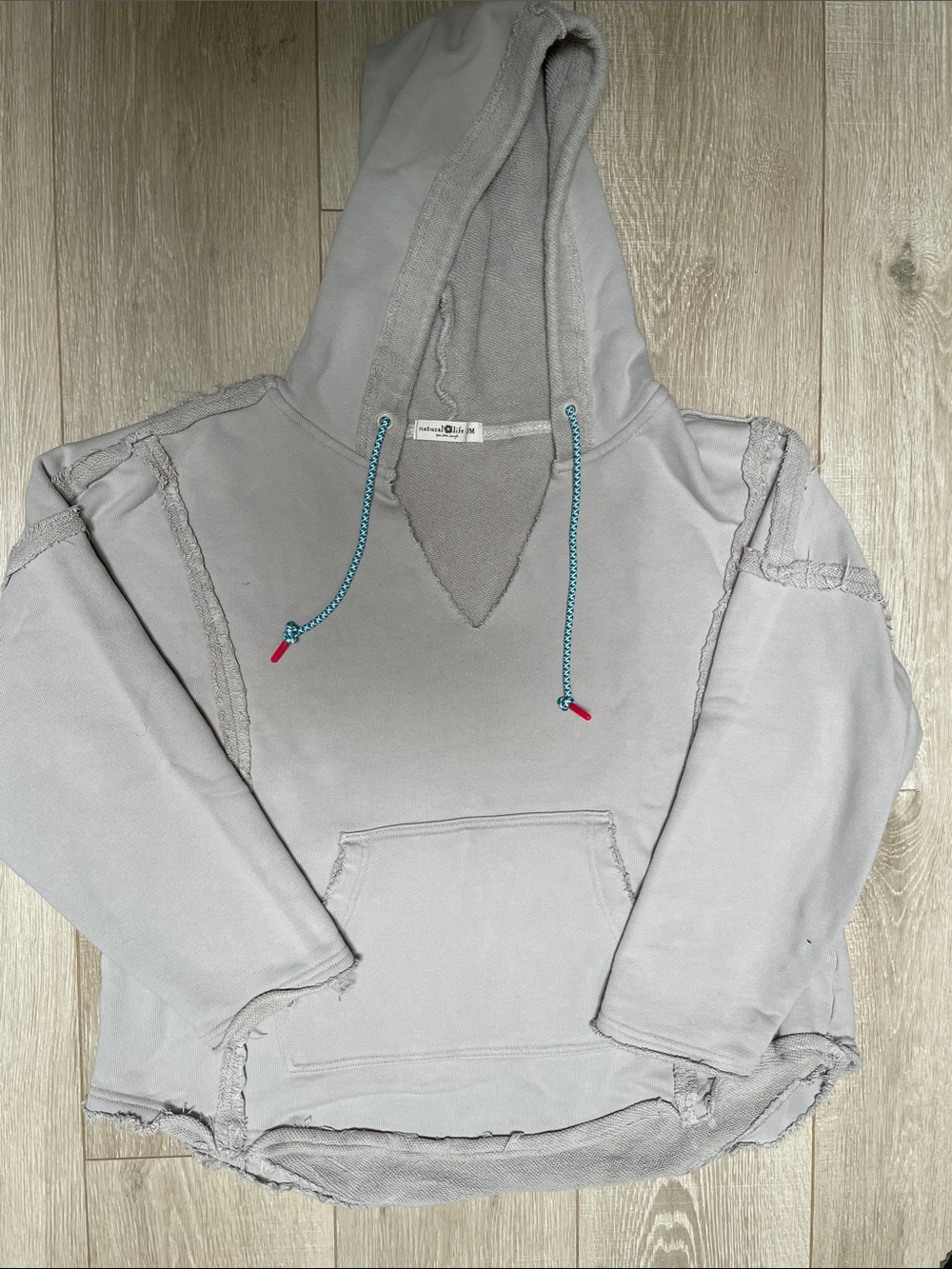 NATURAL LIFE Light Gray Hooded Sweatshirt with Contrast Drawcords